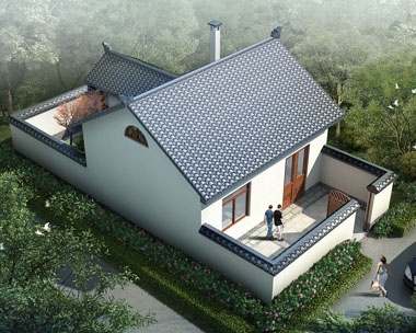 AT232一層中式前后院自建農(nóng)村一層小別墅設(shè)計全套圖紙6.9mx13.9m